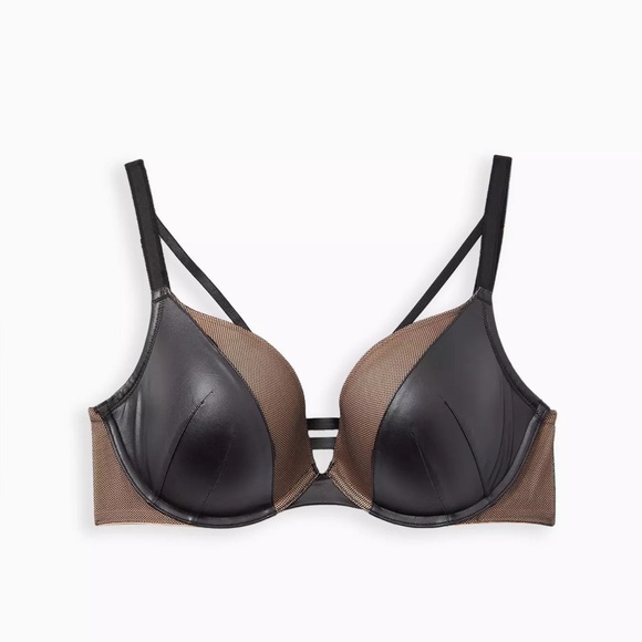 torrid Other - Torrid Faux Leather Mesh Knit XO Plunge Push-Up Bra Size 40D